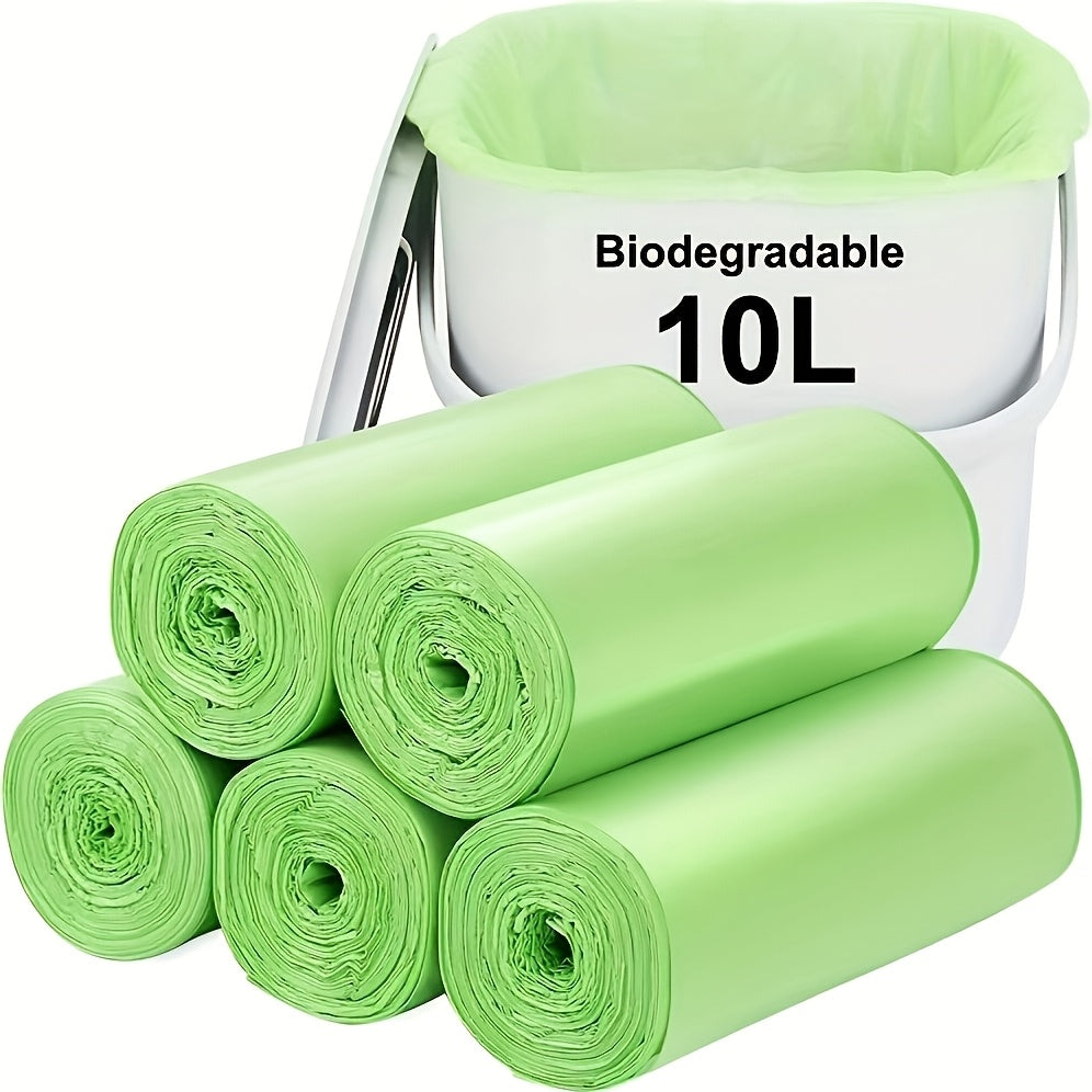 This product includes a pack of five rolls containing 100 biodegradable trash bags each, measuring 45.01X50.01 cm. These bags are made of plastic and can be used in various settings including homes, kitchens, commercial establishments, schools, offices