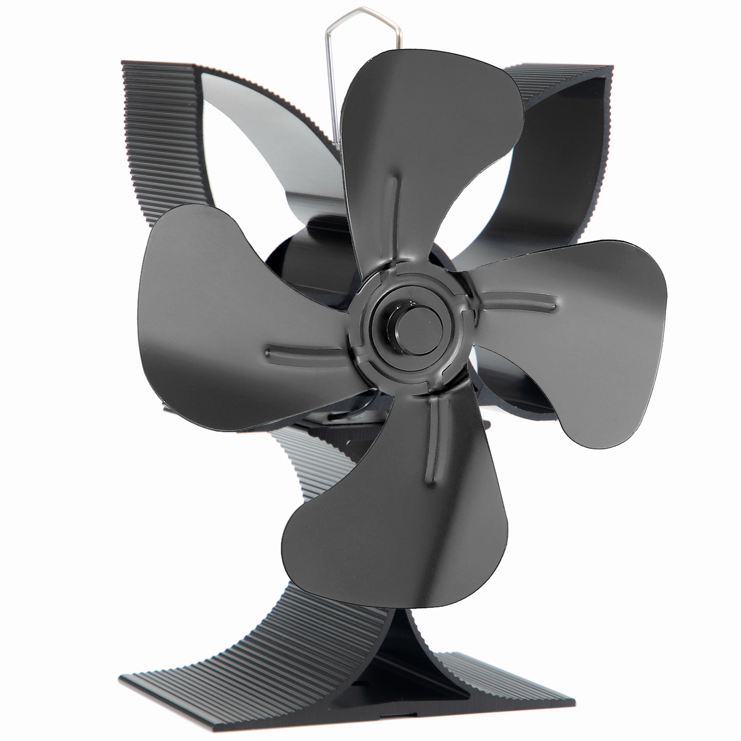 One or two pieces of a four-blade wood stove fan, designed for distributing heat from wood, gas, or log burner stoves. This heat-driven wall fan is a cozy home heating accessory for autumn and winter. It does not require electricity and includes a