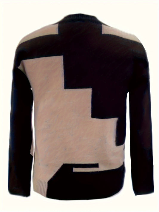 Women's color-blocked round-neck sweater, perfect for autumn and winter.