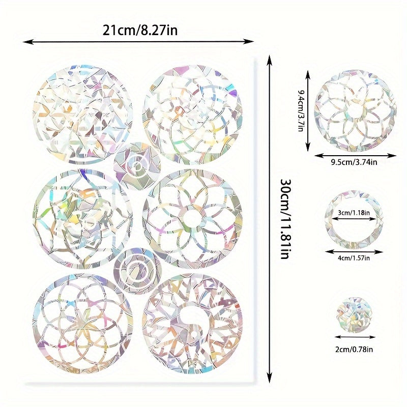 Simple to use Mandala Window Decals - Made of 1 mil Thick PVC, No Adhesive Required, Bird-Proof Design for Stylish Home Decoration.