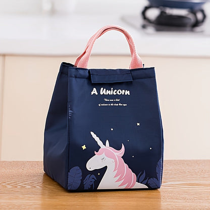 A polyester insulated lunch bag with a magical forest theme. Features animal patterns and a large capacity in a rectangle shape. Perfect for work, school, and keeping fruit stored at the right temperature. Hand wash care recommended.