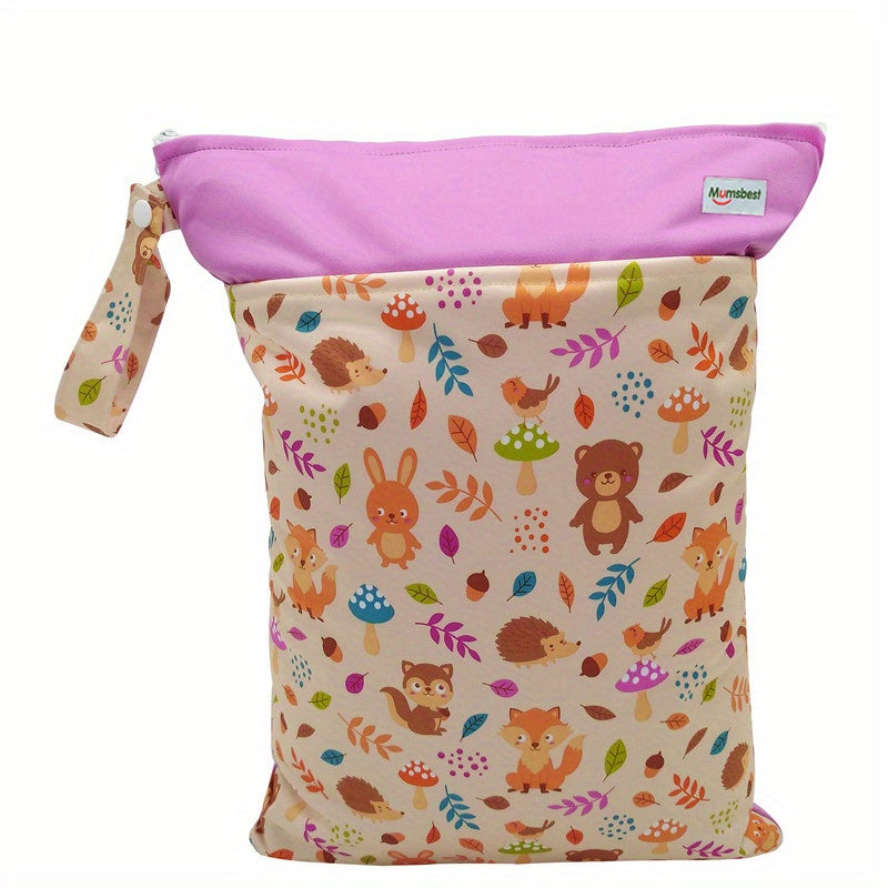 A versatile wet/dry bag that is waterproof and reusable, perfect for storing cloth diapers and breast pump parts. Features two zippered pockets, a convenient handle, and can be used as a beach, pool, gym, or stroller bag. Also great for organizing