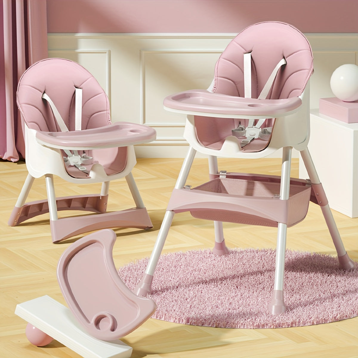 The Cochildor 3-in-1 Convertible High Chair is a versatile option for your baby, featuring a PU leather baby booster seat that can be adjusted to accommodate toddlers. This adjustable toddler dining chair comes with a tray, safety harness, and is