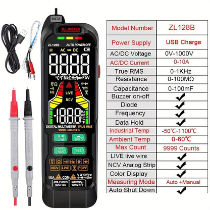 ZLLJMETER Digital Multimeter with Analog-Digital Display, USB Rechargeable Pen-Style DMM, AC/DC Current and Voltage Measurement, Capacitance & Temp Measurement, Auto Range, True RMS - with