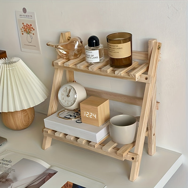 Wooden 2-tier shelf organizer for desks, perfect for storing stationary and decorating dorms, homes, schools, and offices.