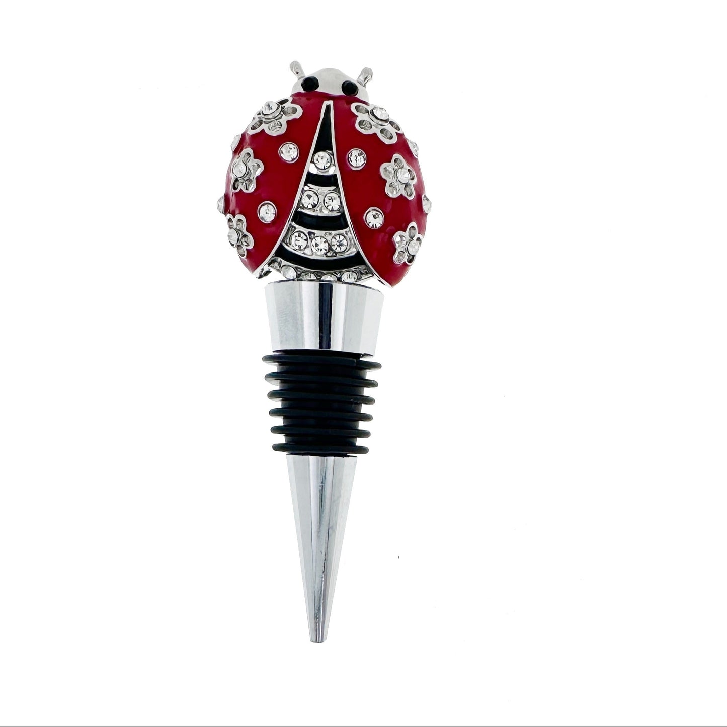 Shiny rhinestone ladybug wine stopper - great for bars and parties, perfect gift for mom or girlfriend, decorative closer.