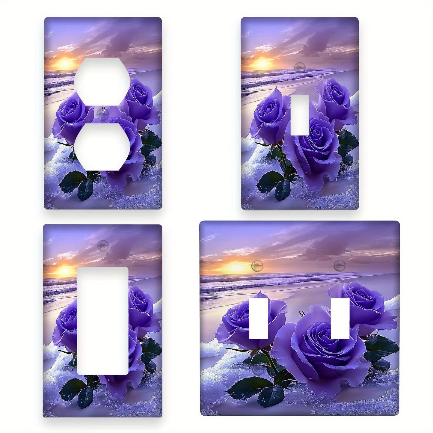 Wall plate with lavender purple rose design and socket switch cover. Enhance indoor and outdoor decor in bedrooms, kitchens, homes, and bathrooms. Power supply not included.