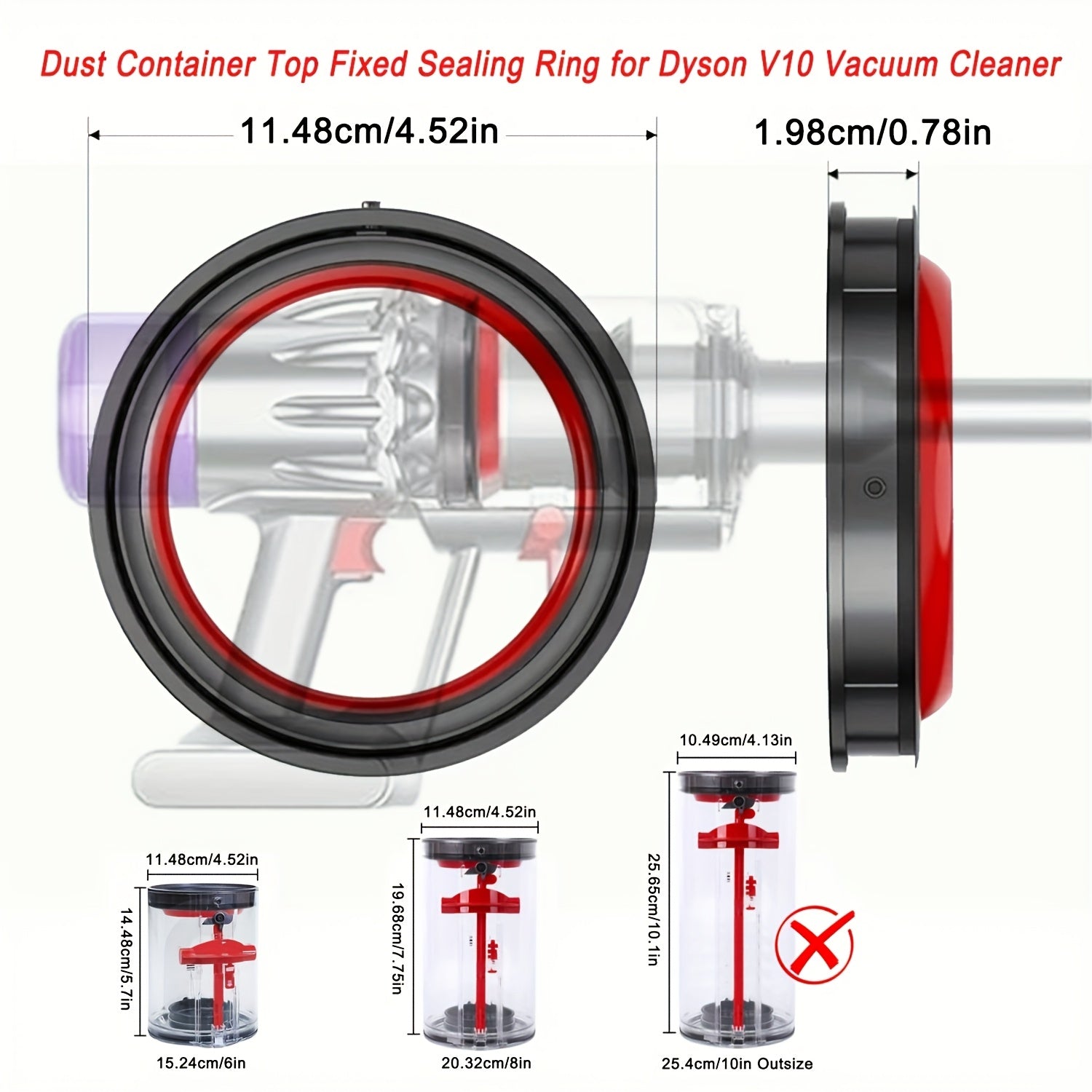 Replacement part for Dyson Cyclone V10 SV12 vacuum cleaner - Dust bin top fixed sealing ring. Compatible with 1 piece of dust bucket/dirt cup bin parts. Includes accessories for replacements.