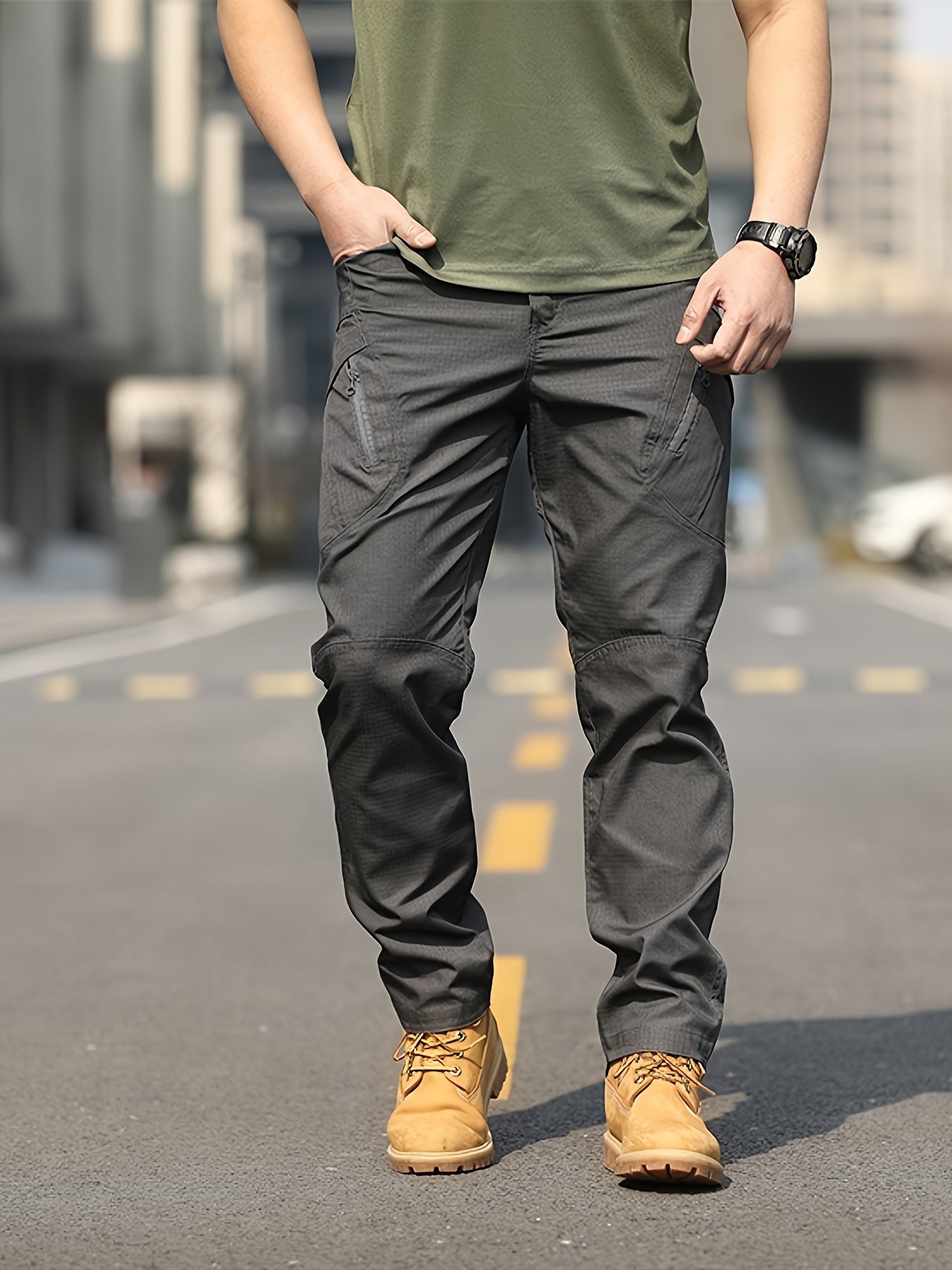 Men's Tactical Hiking Pants with Multiple Pockets - Wear-Resistant Overalls for Camping and Sports - Polyester, Machine Washable