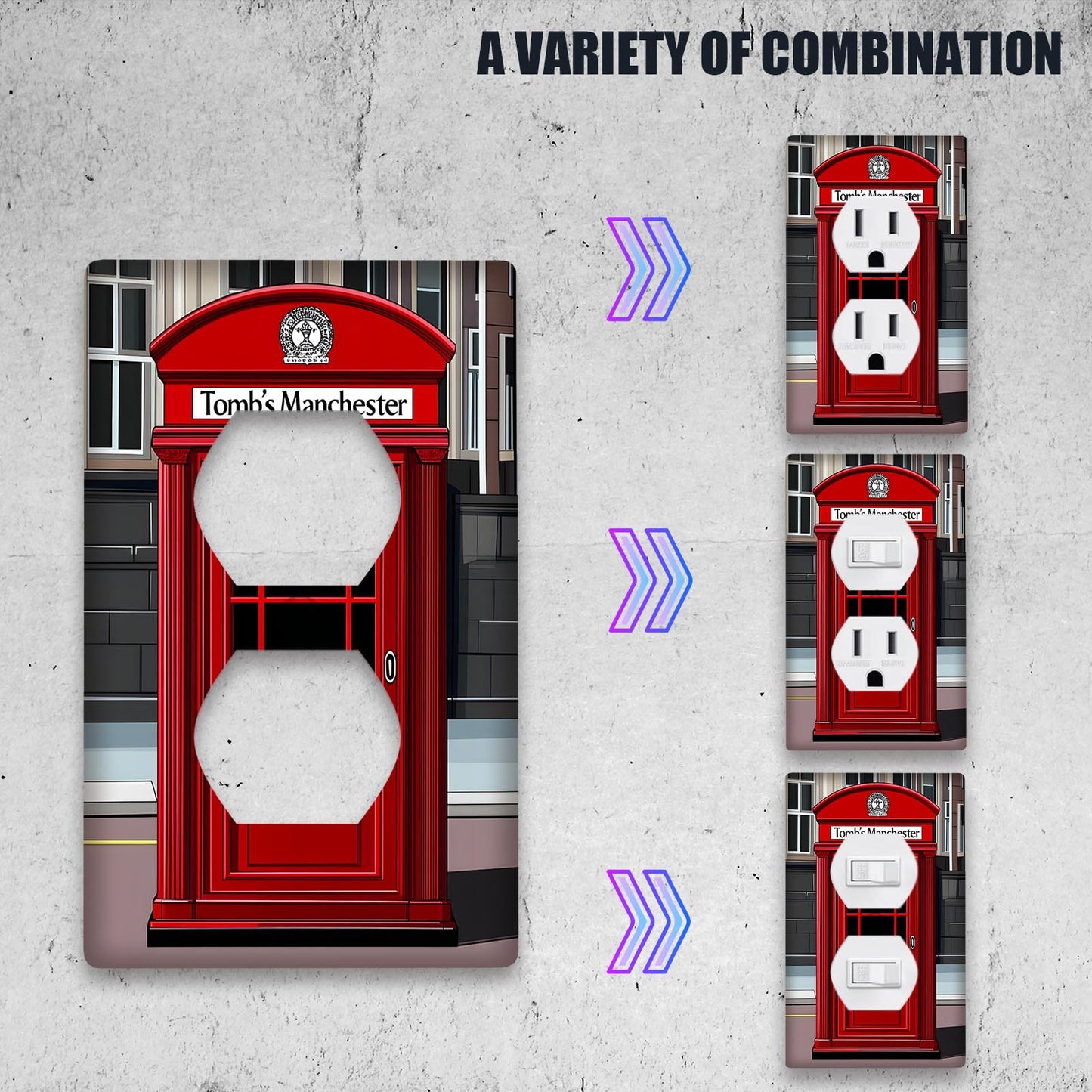 British phone booth style switch cover light - ideal for kitchen, bathroom, bedroom, and living room decor. Available for 1 or 2 gang switches.