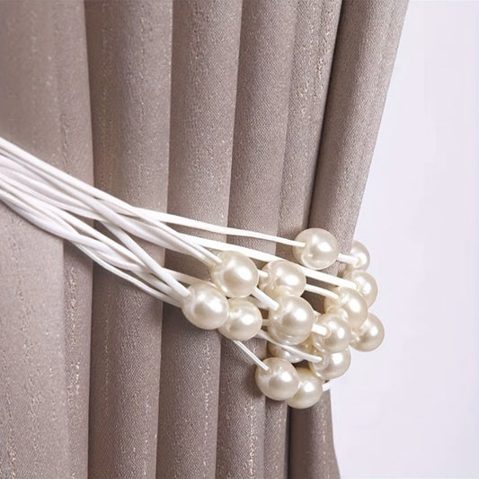 Luxurious Rice Grain Beaded Curtain Tiebacks with Pearl Buckles - Premium Window Decor Accents