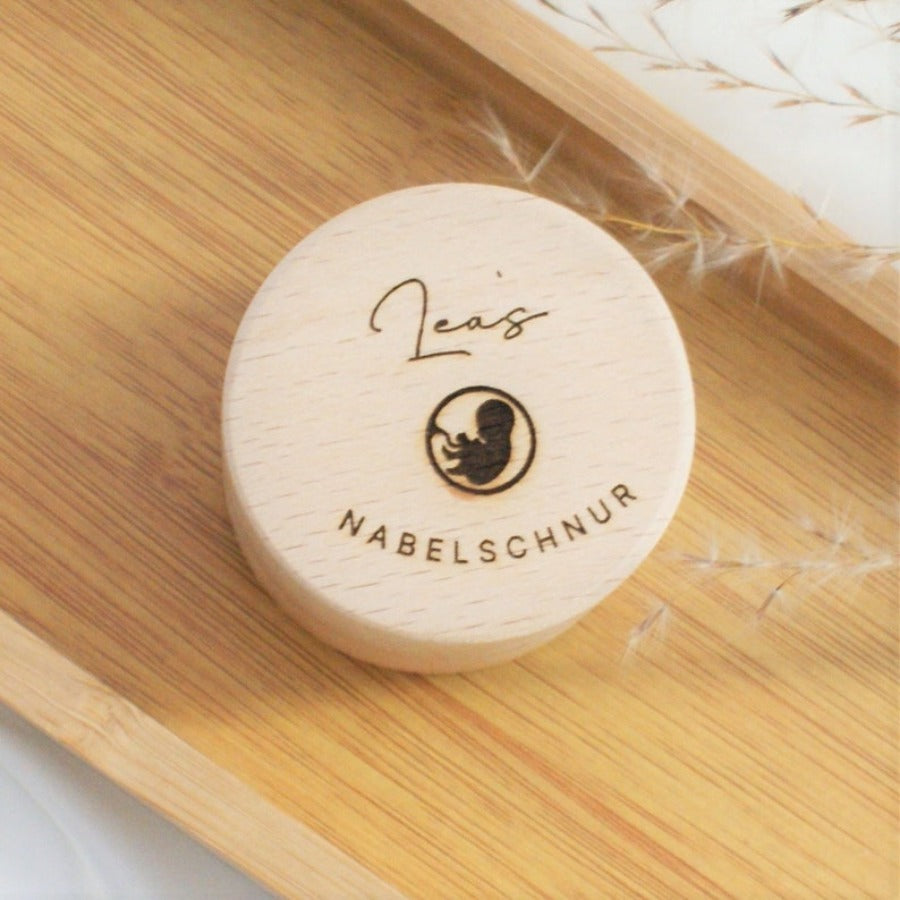 1 piece of a personalized engraved wooden box for keeping first hair, umbilical cord, and milk tooth keepsakes, contains 3 pieces.