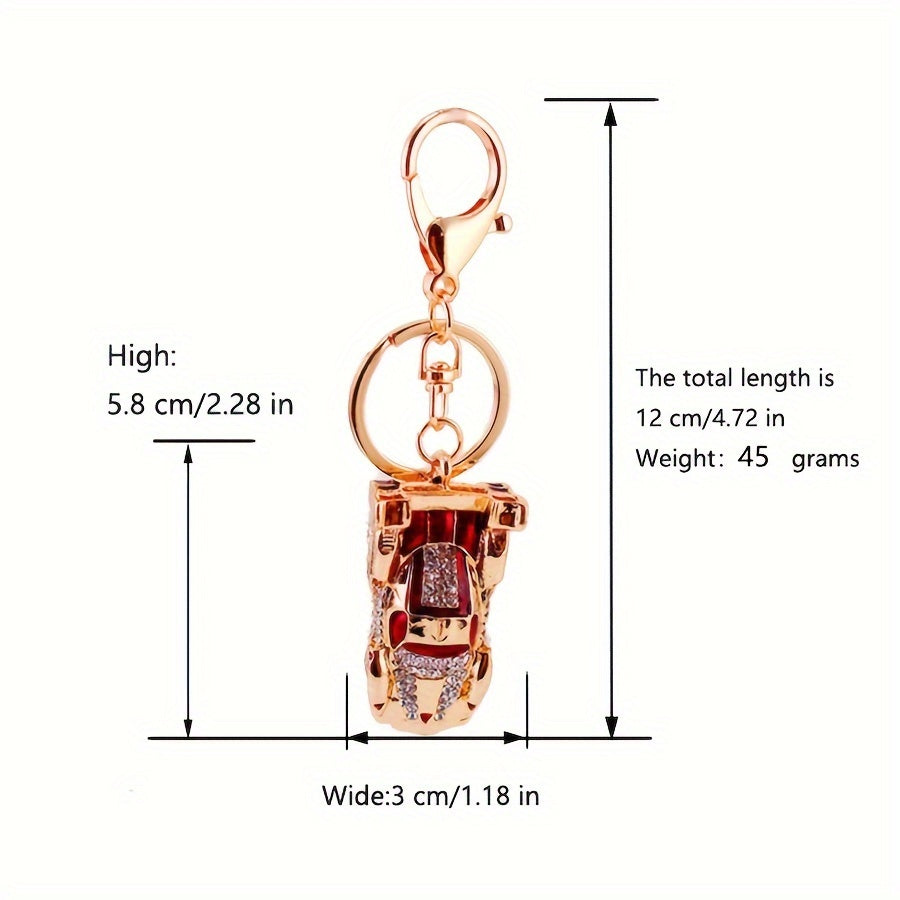 Stylish Rhinestone Sports Car Keychain - Durable Zinc Alloy Pendant, Ideal Gift for Him or Her