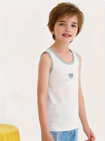 Set of 3 kids' strapless cotton vests with animal print, made from casual knit fabric with slight stretch in a regular fit for children.