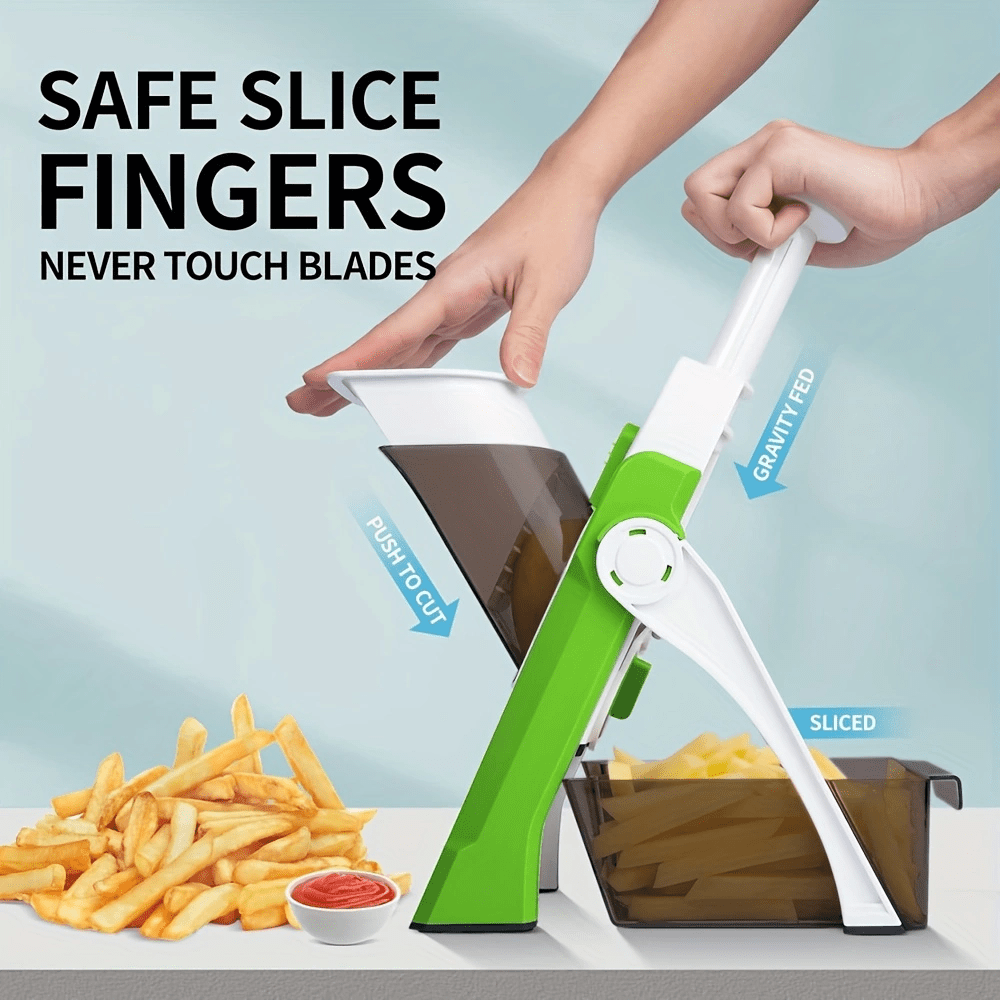 Mandolin Manual Vegetable Cutter - Hands-Free Safety Feature, 10L Size, Versatile Metal Grater for Potatoes, Vegetables, Garlic, and Ginger - No Power Required, Simple to Wash with Included Brush and Hand Guard, Vegetable Slicing Tool