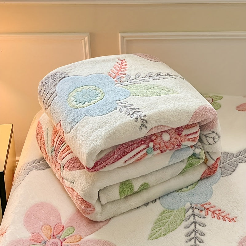 Soft coral fleece blanket suitable for all seasons, great for bed, sofa, office, camping, and travel. Hand wash only. A versatile and cozy gift option.