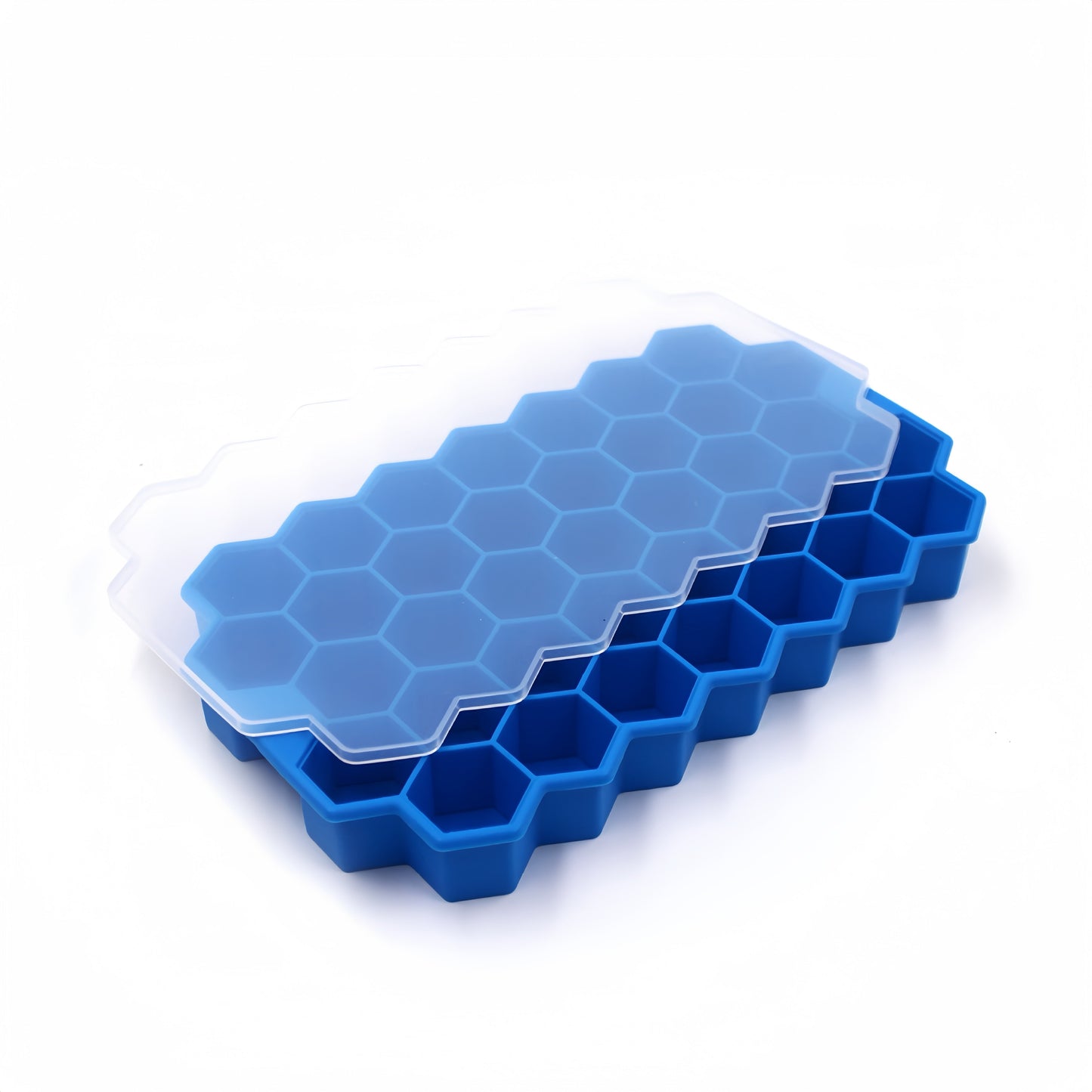 Silicone Ice Cube Tray with Lid - 37 Hexagonal Cubes, Stackable Design, Easy to Release, Ideal for Whiskey and Cocktails, Great for Holiday Parties like Halloween and Christmas