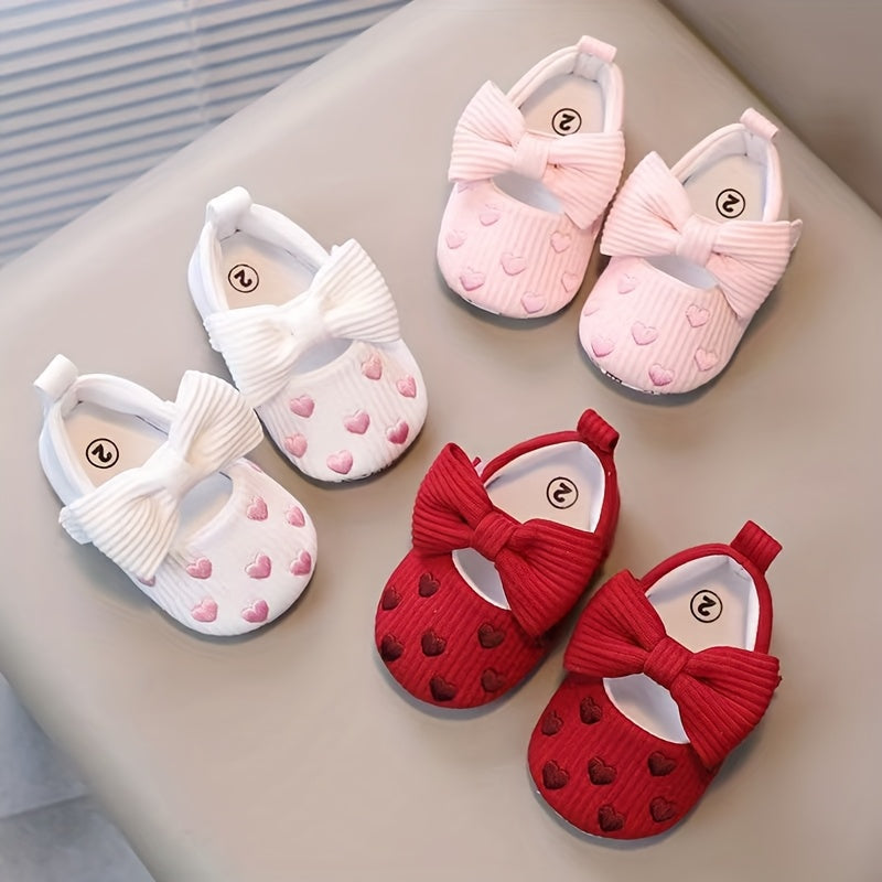 Casual Bow-Knot Mary Jane Infant Shoes in solid fabric, slip-on design with non-slip soft sole. Breathable and lightweight, perfect for indoor or party wear in spring/fall. Stylish and