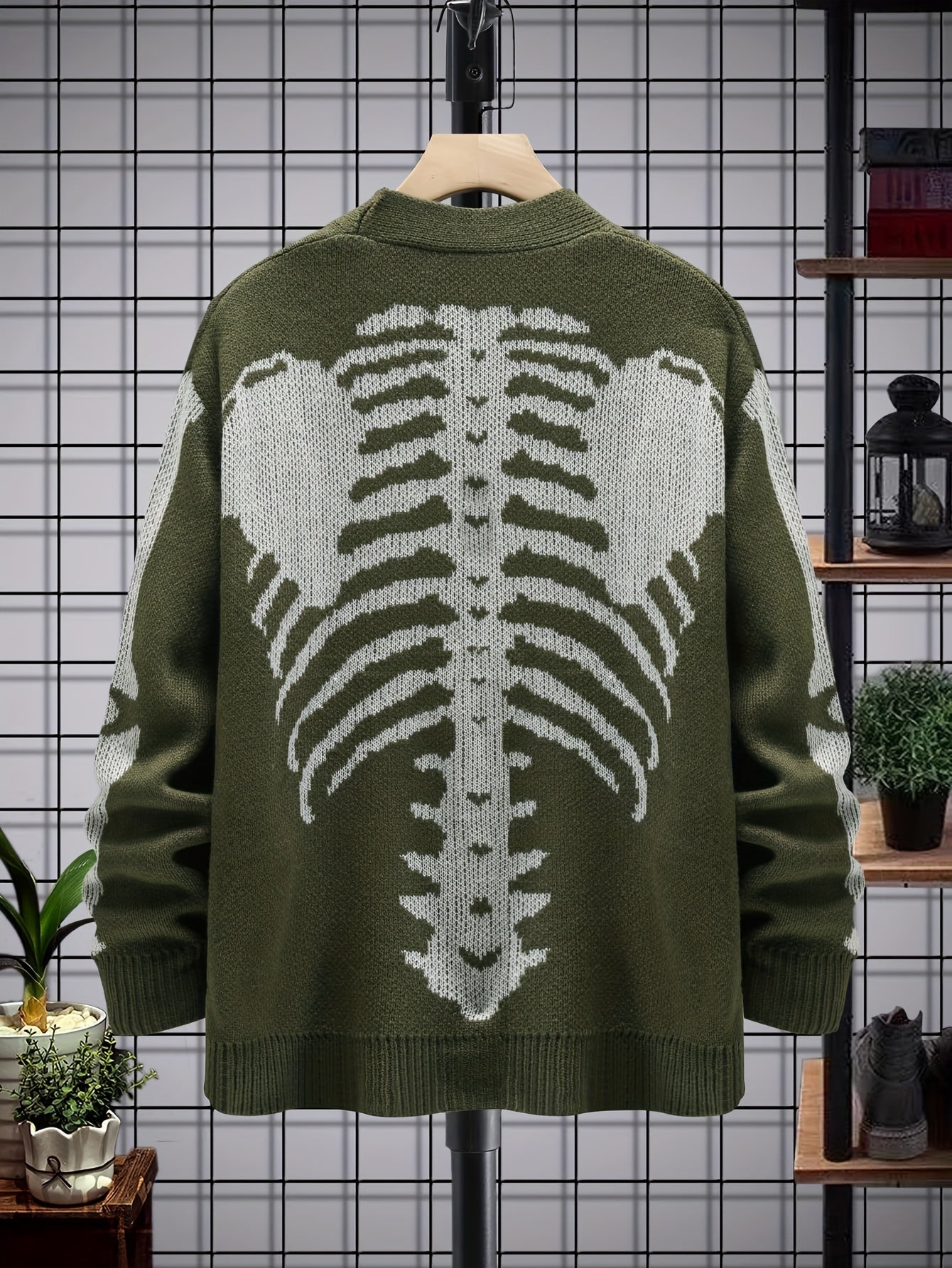 Men's Plus Size Skeleton Print Cardigan Sweaters