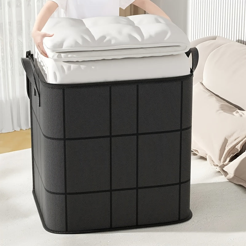 This durable polyester storage bag with handles is perfect for moving, travel, and organizing your dorm. It has a large capacity and is versatile, making it ideal for storing clothes, quilts, and more. While not waterproof, it is perfect for under-bed