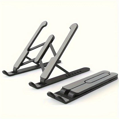 Adjustable laptop stand made of lightweight ABS material, with easy clip and foldable design. Fits 30.48-39.62 cm notebooks, provides enhanced cooling and comfort.