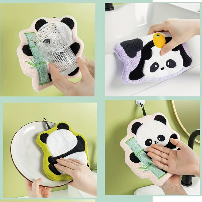 Christmas themed Charming Panda Bamboo Hand Towels with high absorbency, Coral Fleece material, and machine washable - ideal for kitchen or bathroom.