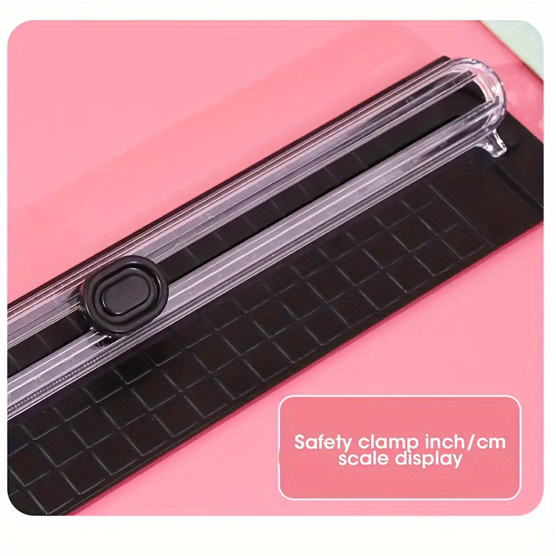 Portable paper cutter for A3/A4 paper, easy-to-use precision trimmer made of durable plastic for school, home, and office.