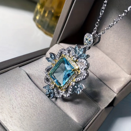 Stylish and lavish 14K gold plated alloy pendant necklace featuring synthetic crystal and imitation topaz, designed in a fashionable European style with high carbon drill rhinestones for women. Perfect for everyday wear and as a gift.