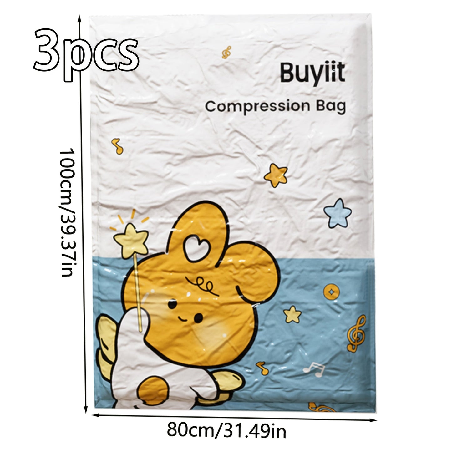 Set of 3 Heart Leaf Bunny Vacuum Storage Bags - Efficient Space-Saving Solution for Quilts, Blankets, Clothes & More - Durable Plastic Compression Bags with Cute Heart & Star Design - No Electricity Needed - Includes Accessory Organizers