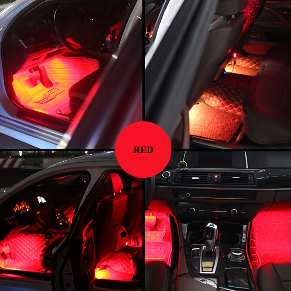 Car LED foot light strip with music voice control, app control, and RGB decorative lighting.