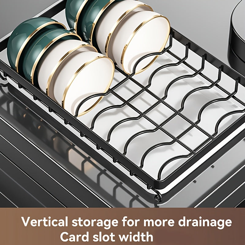 Durable stainless steel kitchen organizer for dish and utensil storage, no power needed, multi-functional plate rack.