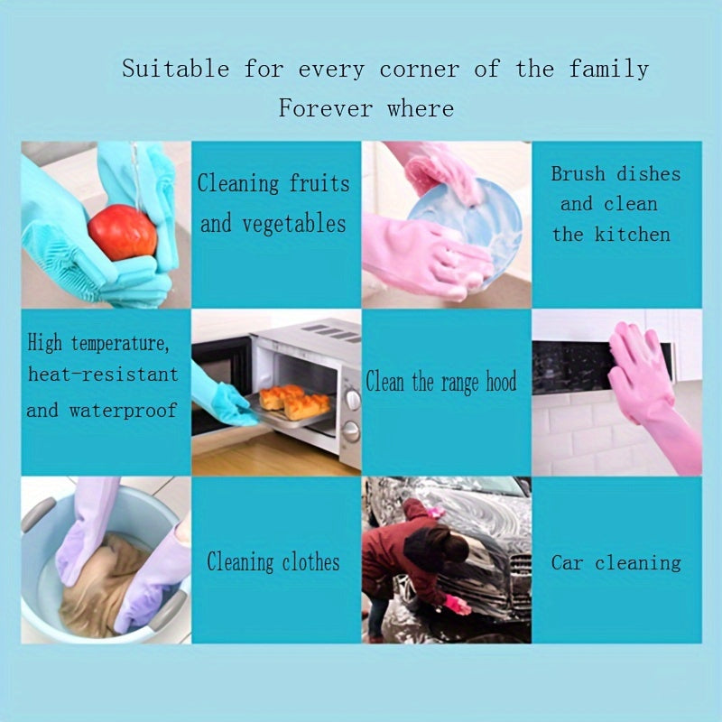 Waterproof, PVC-free Silicone Gloves for Kitchen Use - High Temperature Resistant, Perfect for Dishwashing, Washing Vegetables, and Bathing Pets