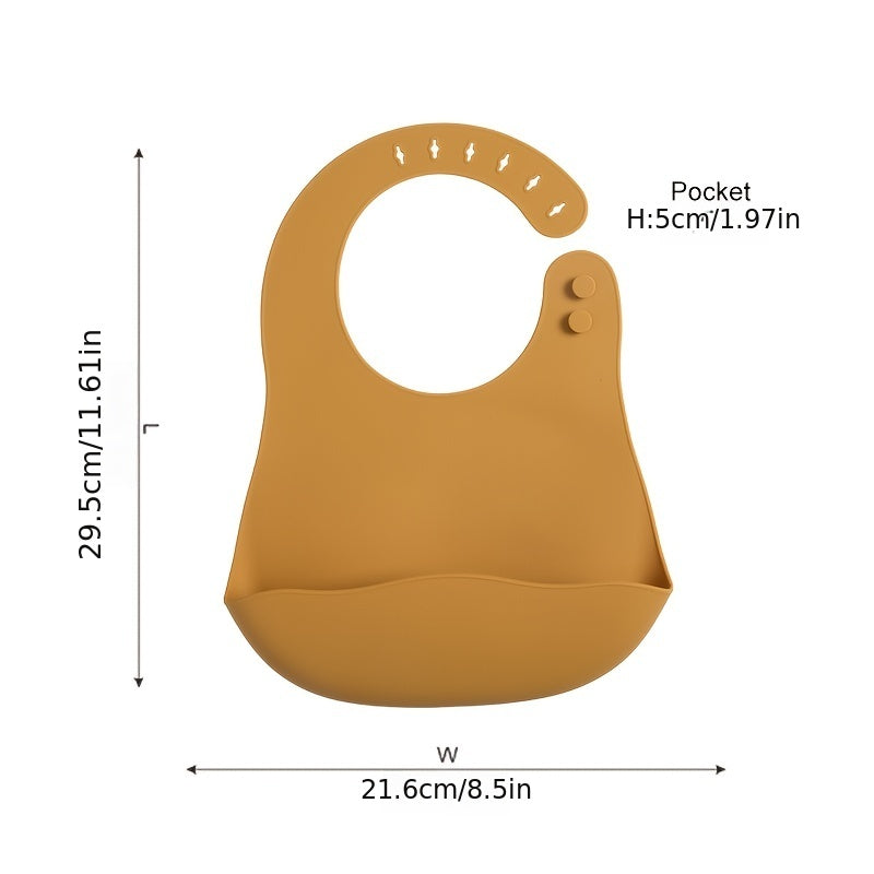 Adjustable Waterproof Infant Bibs in Solid Colors with Soft Silicone Material, Featuring a Pocket for Newborns to Keep Clean During Mealtime