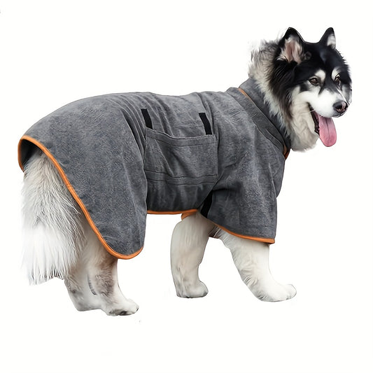 Highly absorbent pet bath towel for dogs, plush microfiber grooming robe, soft cleaning cloth.