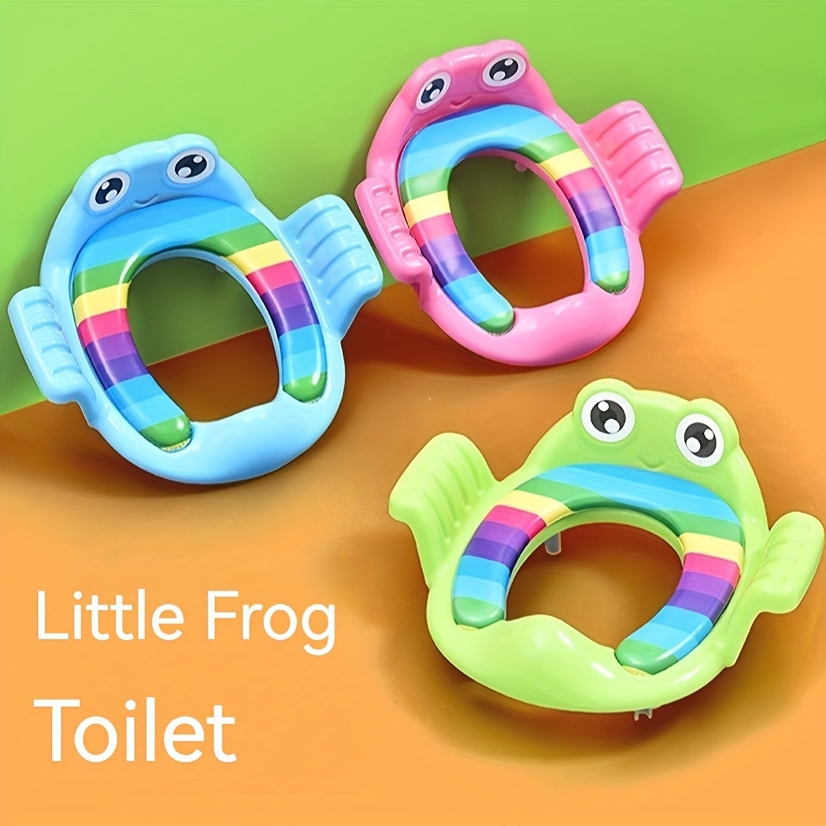 Portable potty training seat featuring adorable frog cartoon design, suitable for both boys and girls. Easy to clean and ideal for household toilet use.