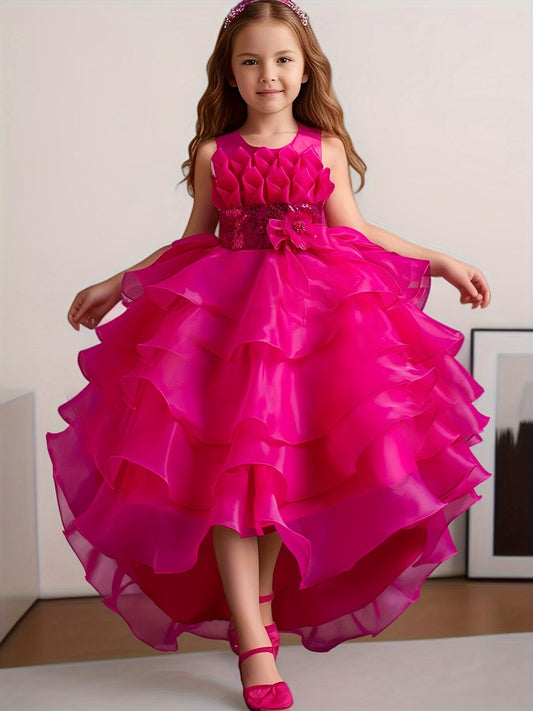 Taildress for European and American girls, featuring sequins and cake-style design, perfect for children's performances, weddings, graduations, and princess flower girl outfits.