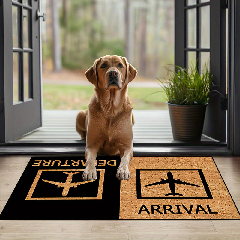 Non-Slip Door Mat with Plane Design - Made from Machine Washable Polyester, Suitable for Indoor and Outdoor Use. Great for Entryways, Bedrooms, and Home Decor. Comes in Various Sizes: 38.1x58.42cm, 48.26x78.74cm, 58.42x88.9cm, 78.74x119.38cm.