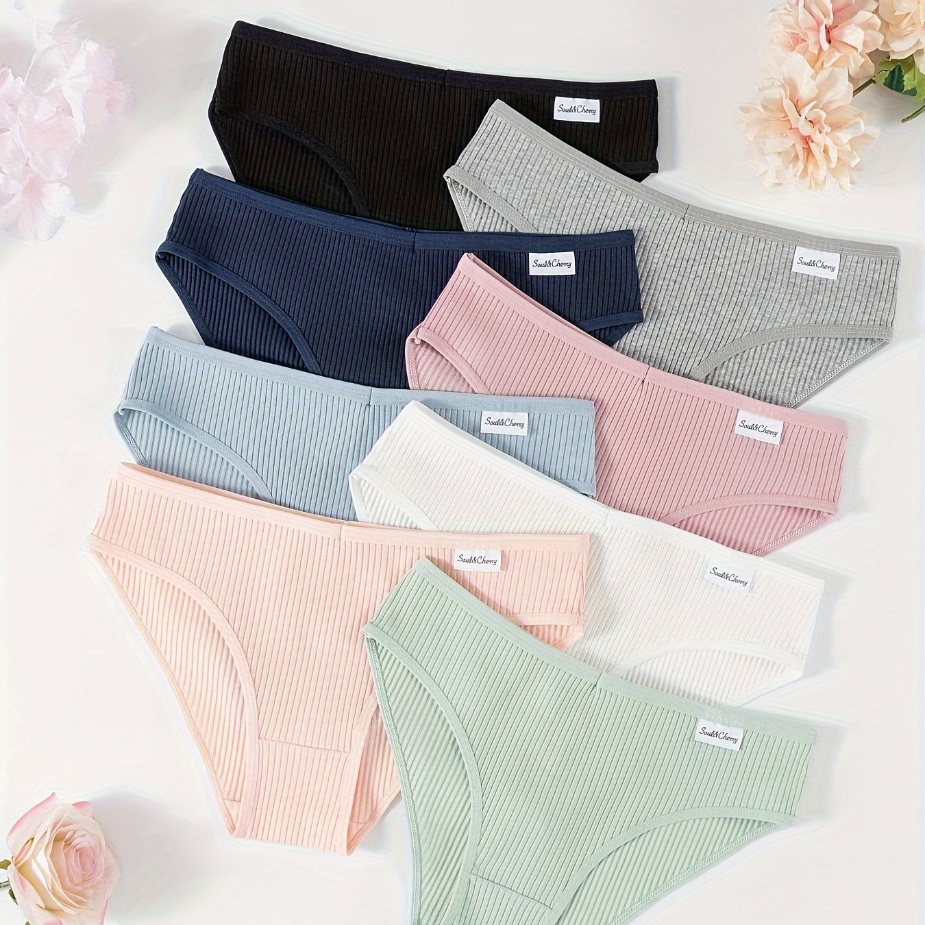 8-Pack Women's Seamless Ribbed Cotton Briefs - Comfortable, Breathable, and Sexy Underwear for Daily Wear.