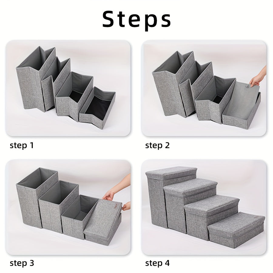 Small dog 4-tier folding stair in grey, for tiny and small breed dogs.