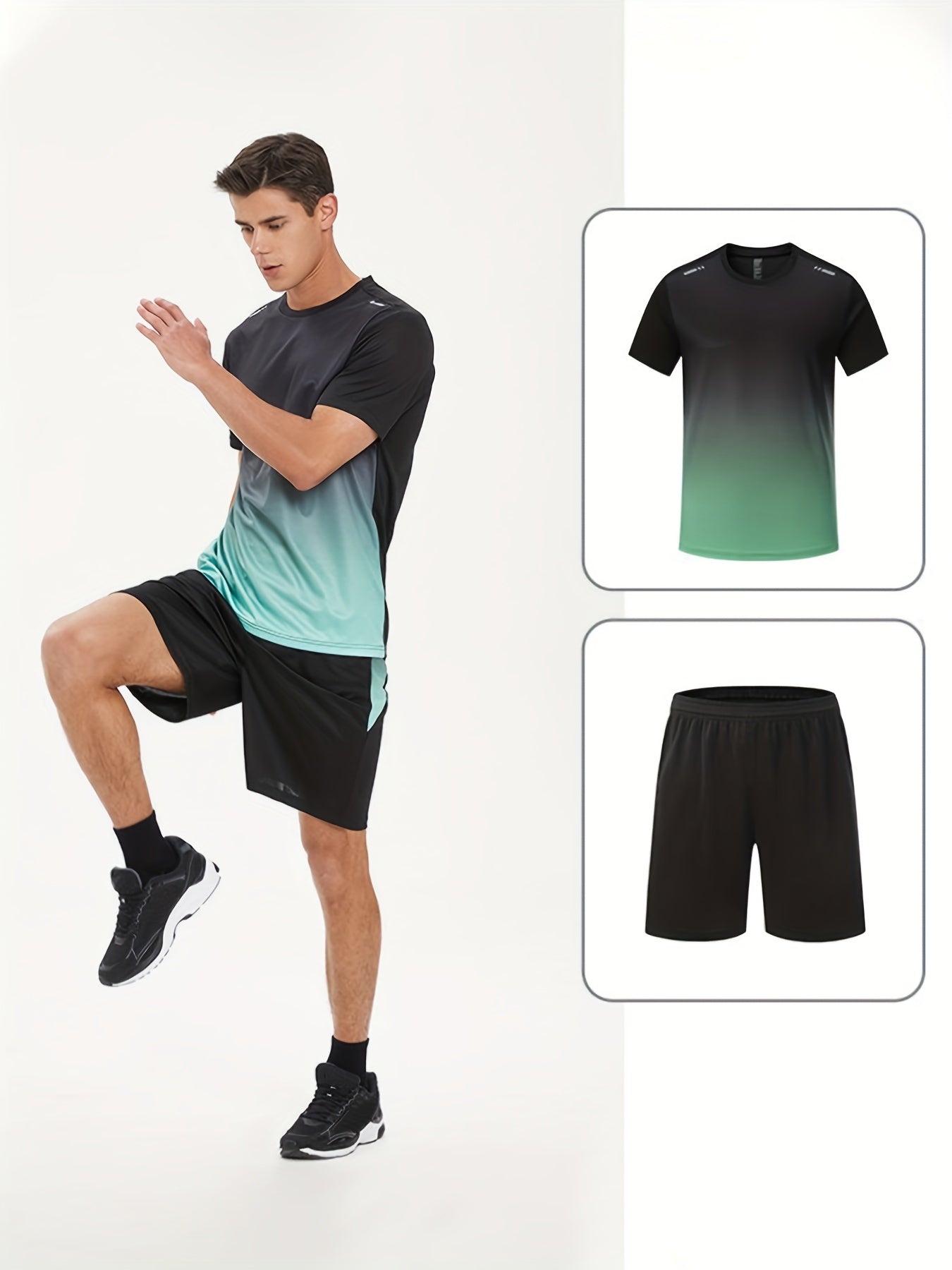 Breathable running and fitness sportswear for men, including quick-dry short-sleeve shirt, basketball gear, and summer tank top.