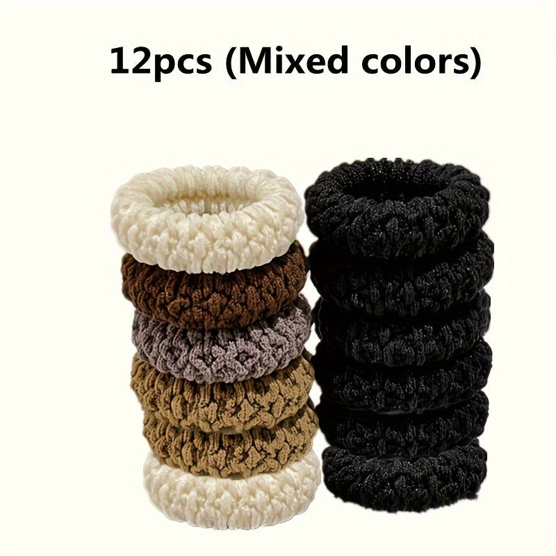 12 thick and highly elastic ponytail hair loops for high ponytails, suitable for women in mix colors.