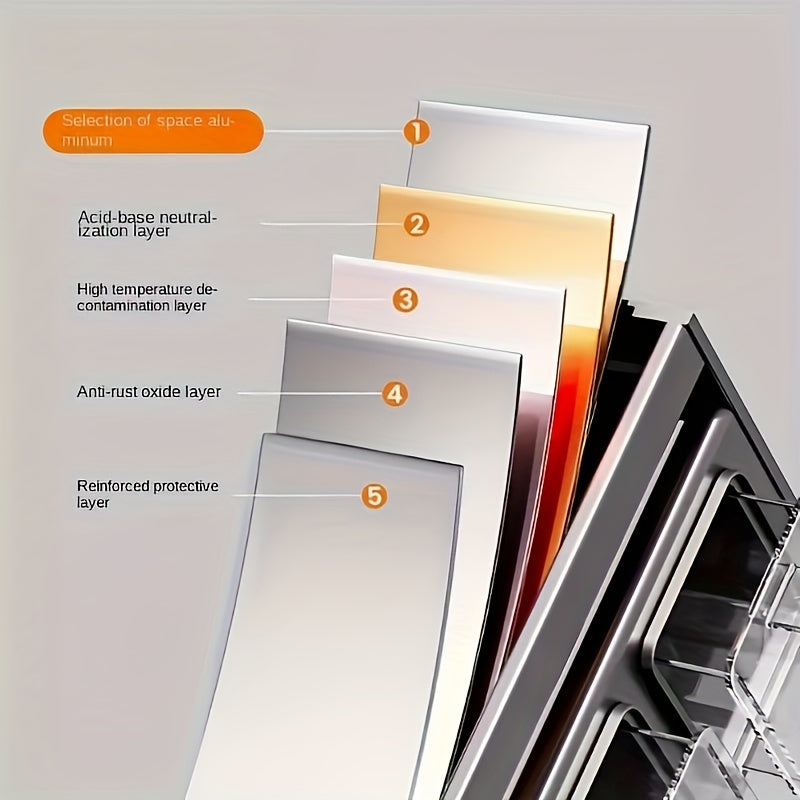 Aluminum wall-mounted rack for condiment storage, with multi-functional tiered shelf.