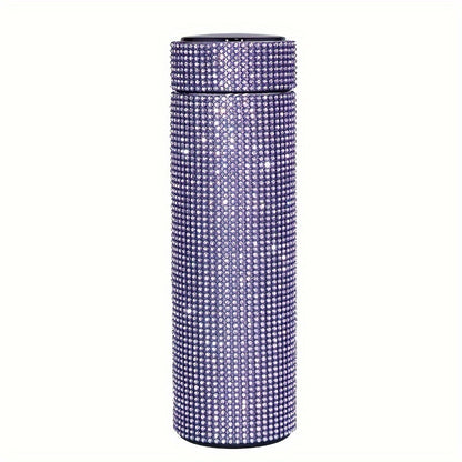 1pc Sparkling Studded Vacuum Flask, 16oz Stainless Steel Insulated Water Bottle for Hot and Cold Beverages, Travel Thermal Cup, Summer and Winter Drinkware Gift.