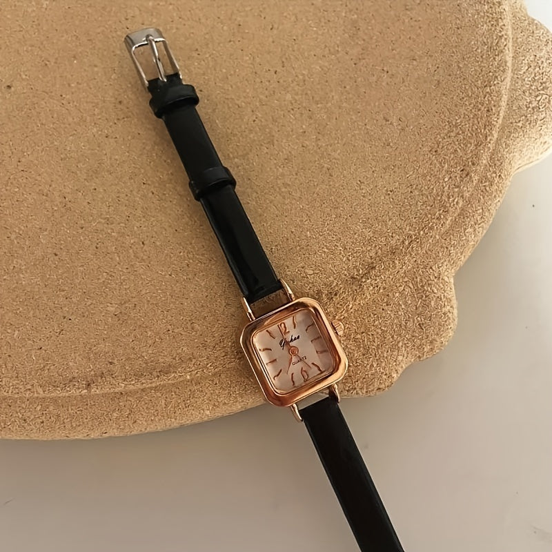 Elegant square quartz watch with retro style made of PU leather for Eid gifts.