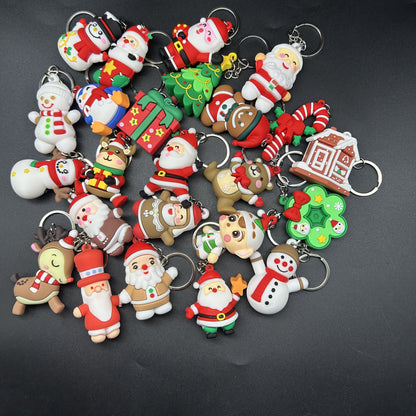 Set of 25 Festive PVC Cartoon Christmas Keychains, including Couple Keyrings with Ring Buckles and Holiday Charm Pendants for Decorating Christmas Trees Ornaments