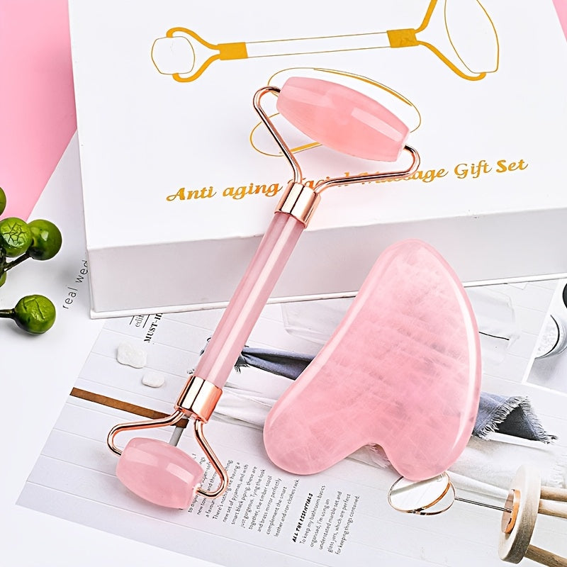 Pink Heart-Shaped Facial Roller & Gua Sha Set - Beauty Tools for Face and Eye Relaxation