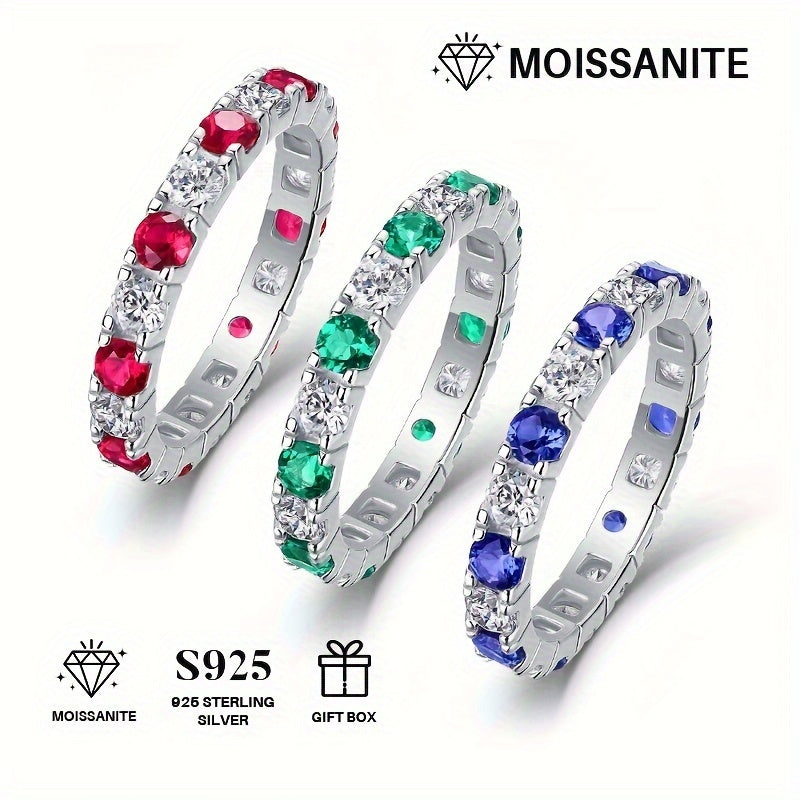 Moissanite and Lab-Grown Emerald/Ruby/Sapphire Ring in 925 Sterling Silver with 18k Gold Plating, Suitable for Both Women and Men. Ideal as a Wedding Ring or as a Perfect Gift for any Occasion, whether it be Everyday Wear or Milestone Celebrations.