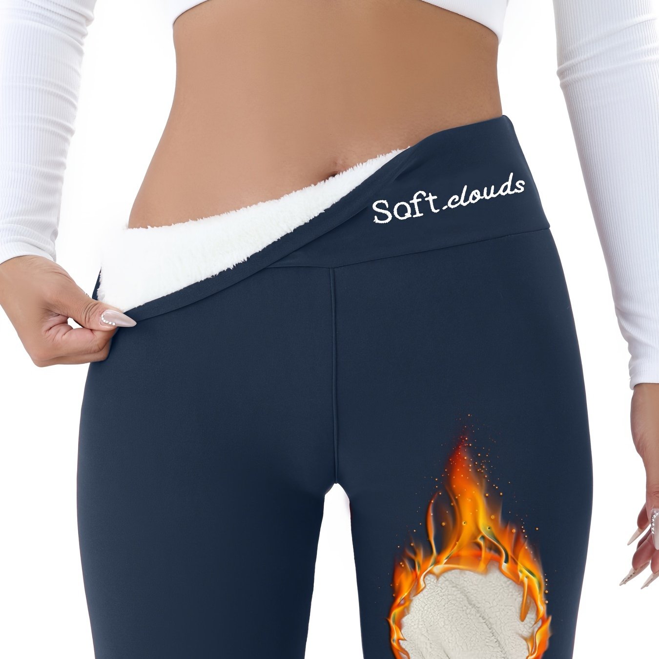 Elegant fleece-lined leggings with flame detail perfect for fall and winter.