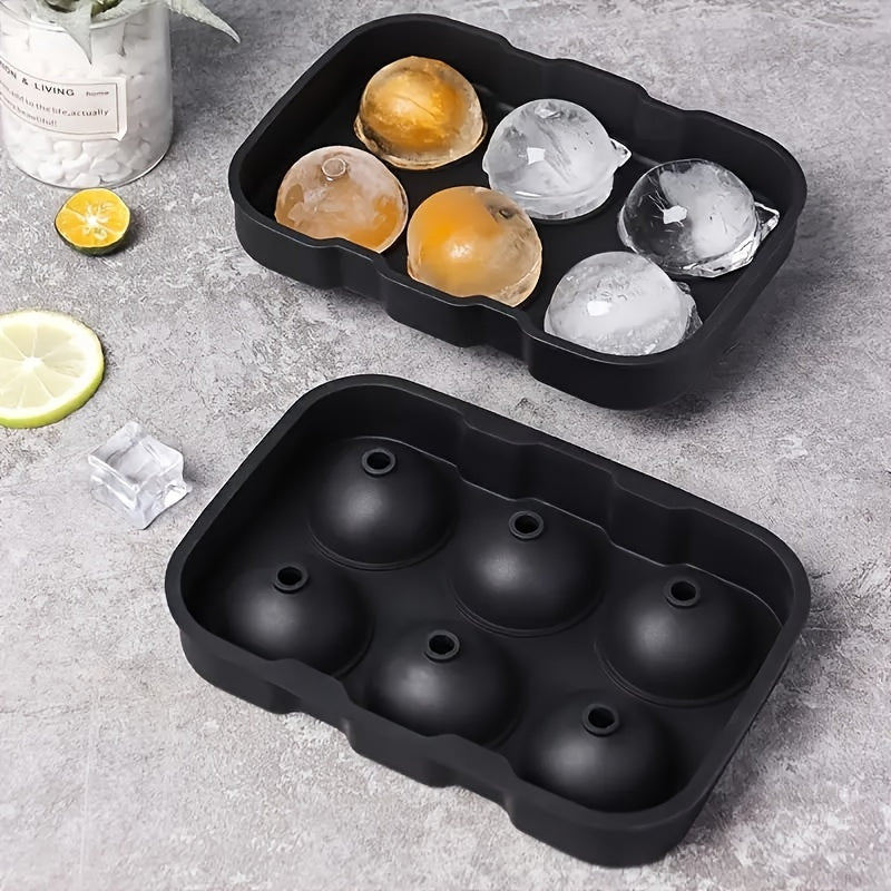 Premium Silicone Ice Cube Tray with 6 Large Round Cavities - Ideal for Whiskey and Cocktail Ice Balls, Great for Parties and Home Use