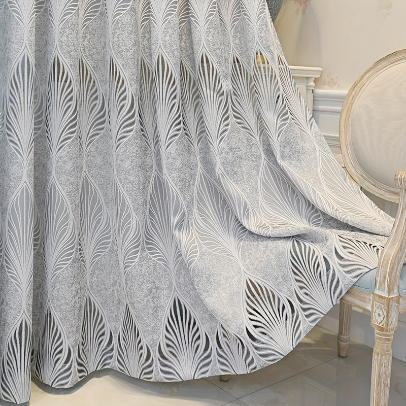 Add a touch of elegance to your living room, bedroom, or balcony with this beautiful jacquard window sheer curtain featuring a hollow leaf design. Enhance the style and privacy of your home decor with this sophisticated piece.